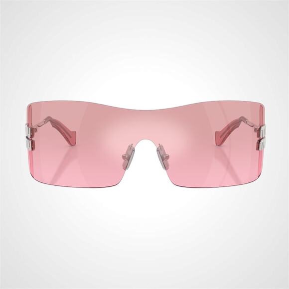 New MIU MIU Sunglasses Aube Silver Pink Mirror Rimless Wrap Authentic Womens - Picture 2 of 6